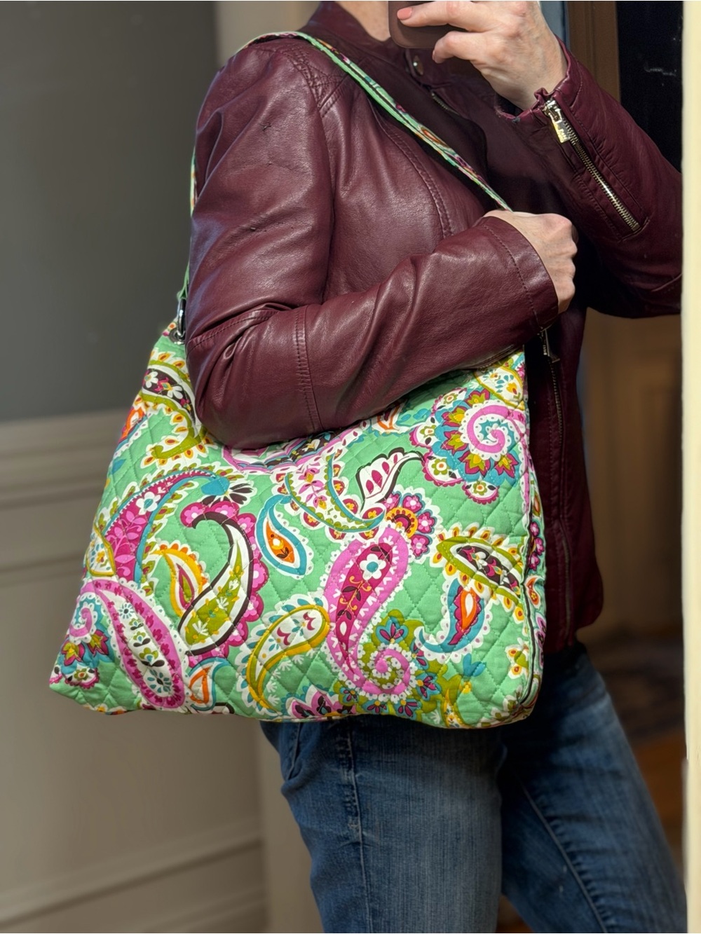 Vera Bradley Boho “Tutti Frutti” Floral Quilted Shoulder Bag Green Pink (NWOT)